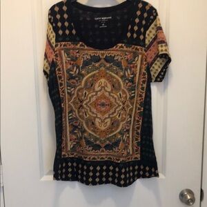 Lucky Brand Black Short-Sleeve Medallion Boho Tee